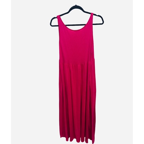 See You Monday Hot Pink Ribbed Maxi Dress Pockets Anthropologie Size XL - Picture 3 of 5
